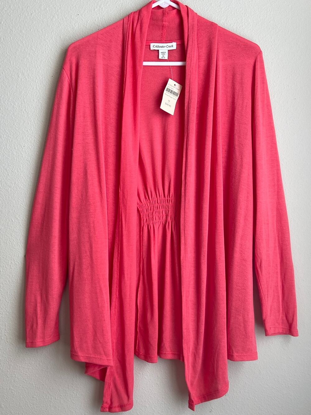 Coldwater Creek Coral Pink Refined Drape Ruched Back Open Cardigan M 10-12